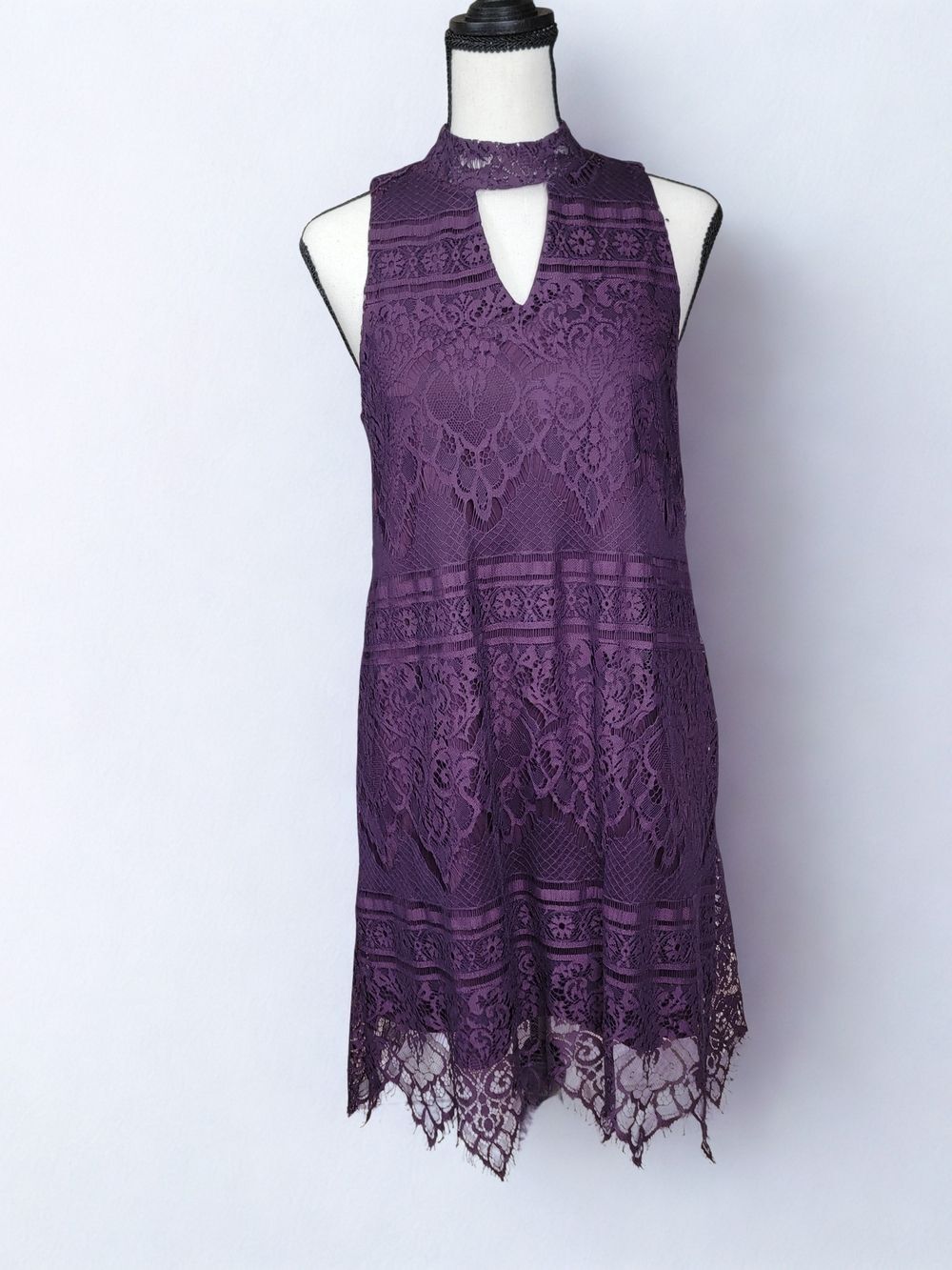 Fire Los Angeles Women's Medium Purple Floral Lace Dress Lined Cocktail Party